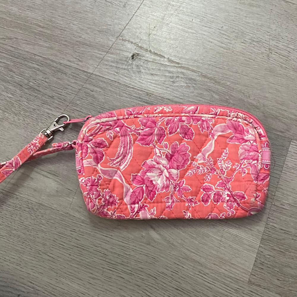 Vera Bradley Wristlet Pouch Womens Small Pink Floral Quilted Cotton Clutch